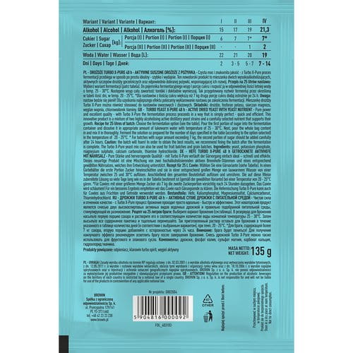 Drożdże gorzelnicze, do bimbru Turbo X-PURE 21,3%, 135g